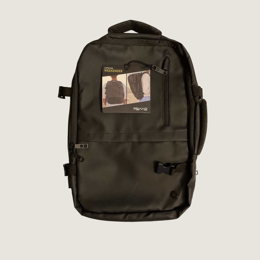 Primo Weekender Laptop Bag Black Travel Backpack USB Port Water Resistant NEW